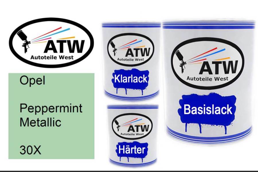 Opel, Peppermint Metallic, 30X: 1L Lackdose + 1L Klarlack + 500ml Härter - Set, von ATW Autoteile West.